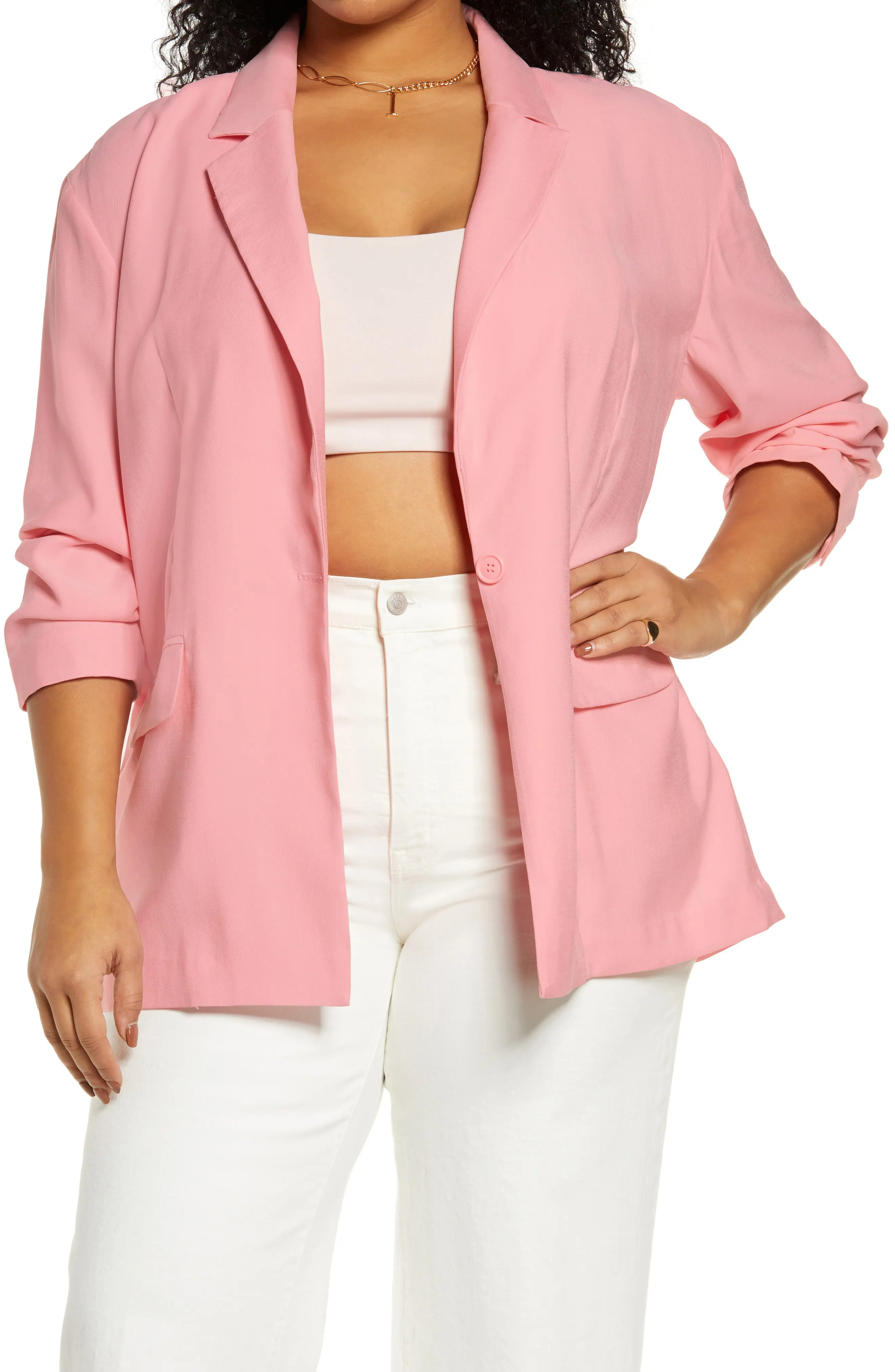 Open Edit Lightweight Blazer in Pink Peony at Nordstrom, Size 2X | Nordstrom