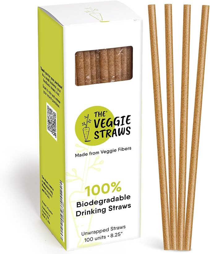 – 100 PCS of 8.25 Inches Unwrapped Biodegradable Straws – Made of Vegetable Fibers, Best Envi... | Amazon (US)