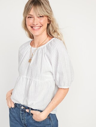 Puff-Sleeve Seersucker Babydoll Swing Blouse for Women | Old Navy (US)