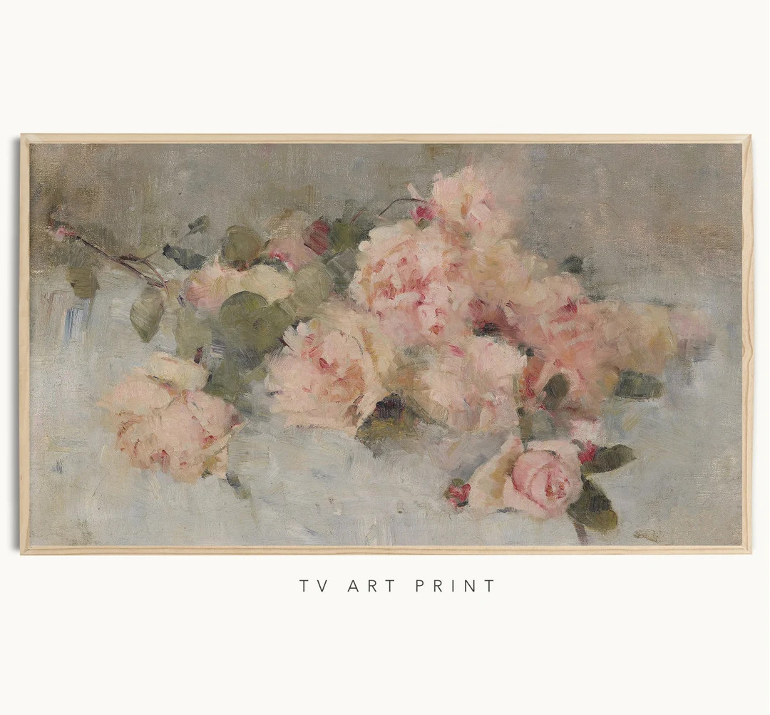 Samsung Frame TV Art, Vintage Roses Florals, Rustic, Winter, Painting, Minimal, Holiday, Neutral,... | Etsy (US)