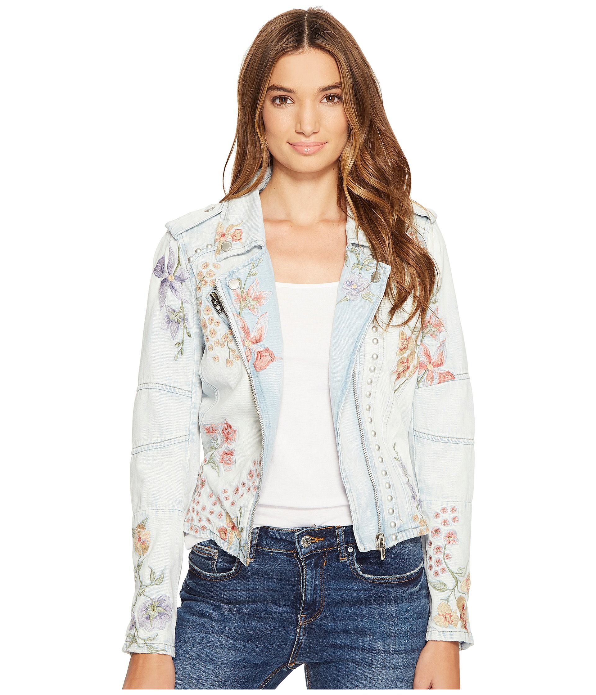 Blank NYC Floral Embroidered Denim Studded Jacket in Sitting Pretty | Zappos