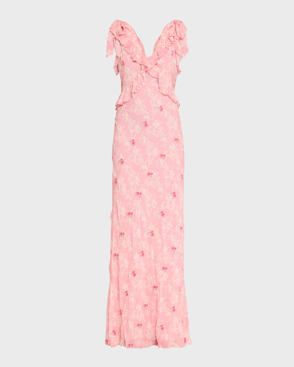 Orcene Ruffled Tie-Shoulder Chiffon Maxi Dress | Neiman Marcus