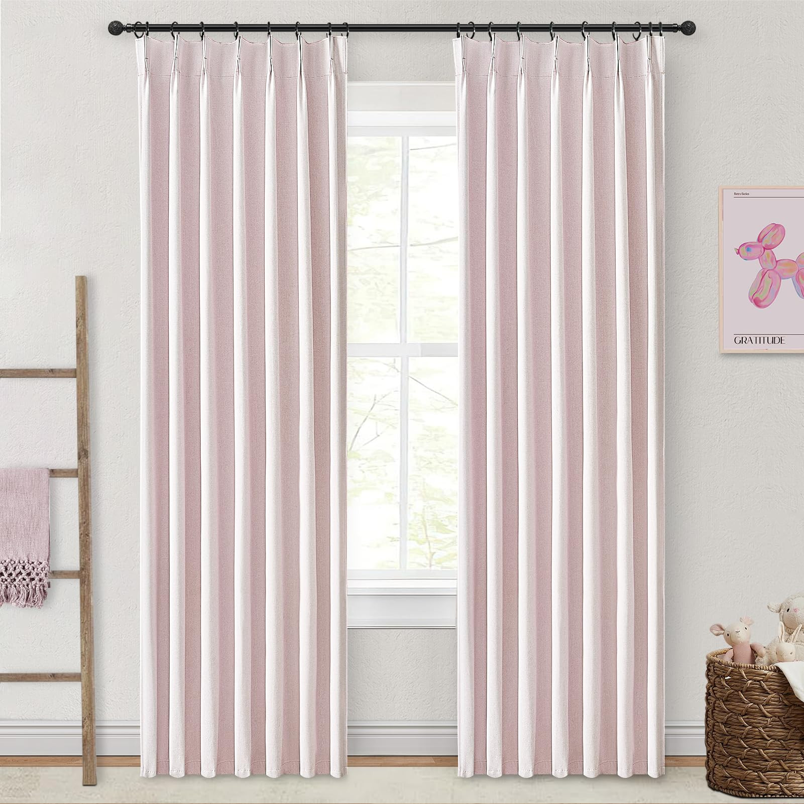 Soft Pink Kawaii 90 Inch Blackout Curtains for Bedroom Girls 2 Panels Set, Pinch Pleated Linen Bl... | Amazon (US)