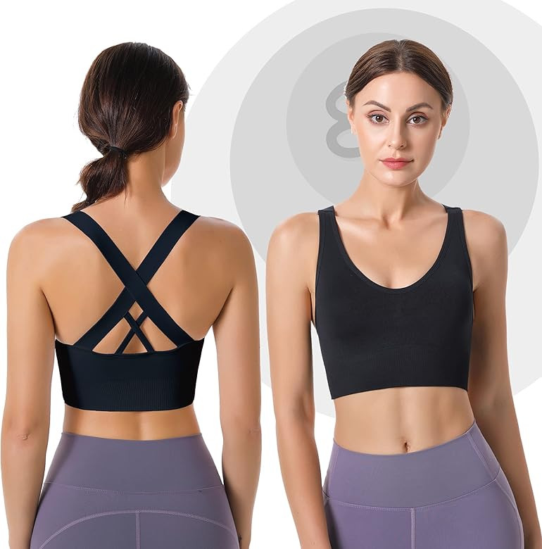 Evercute Sports Bra for Women Padded Medium Support Criss Cross Strappy Bras Seamless High Impact Yo | Amazon (US)