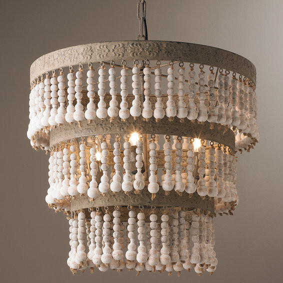 Three Tiered Wood Beaded Chandelier | Shades of Light