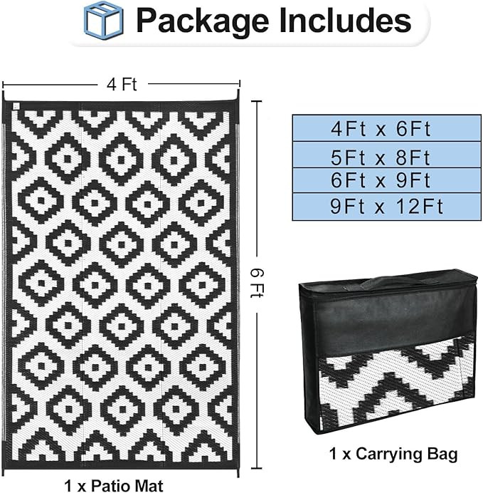 OutdoorLines Outdoor Reversible Rugs for Patio 4x6 ft - Plastic Area Rug, Stain & UV Resistant Po... | Amazon (US)