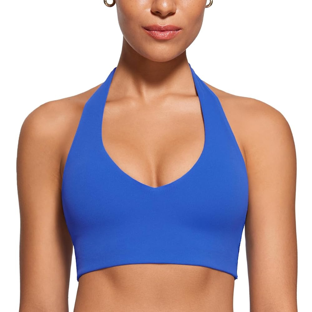 Womens Halter Longline Sports Bra Padded Low Back Yoga Bar Workout Crop Top with Built in Bra | Amazon (US)