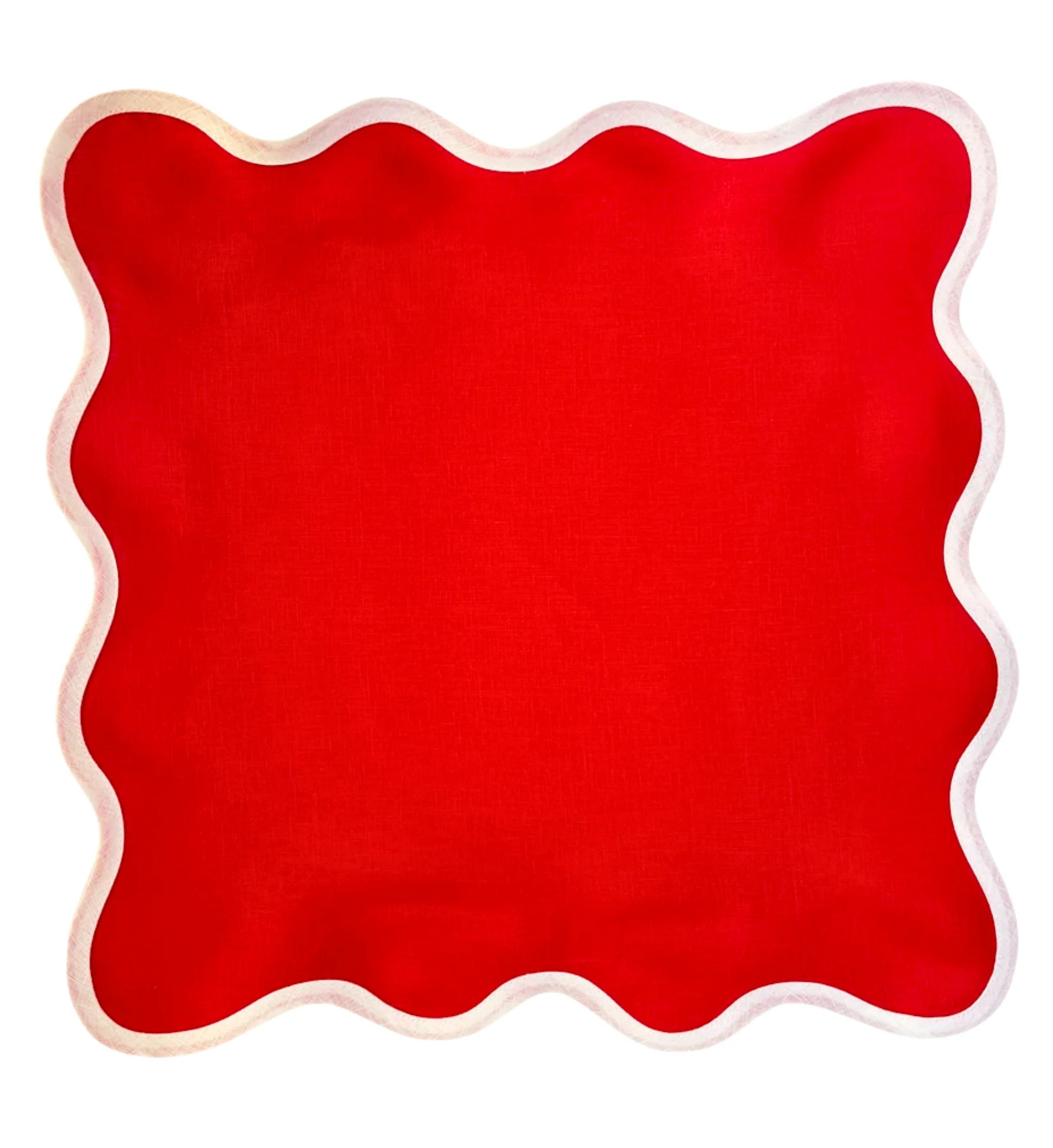 Linen Scalloped Square | Rosebud Red | Fenwick Fields, LLC