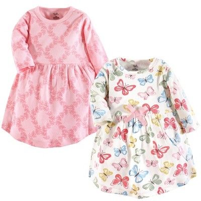 Touched by Nature Baby and Toddler Girl Organic Cotton Long-Sleeve Dresses 2pk, Butterflies | Target