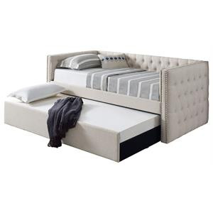 Best Master Tufted Fabric with Nailhead Twin Daybed and Trundle in Trina Beige | Cymax