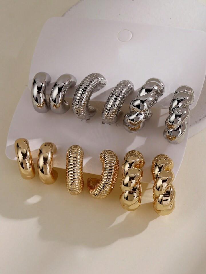 6pairs/set Simple Geometric C-shaped Acrylic Earrings For Women, Vintage Daily Wear | SHEIN