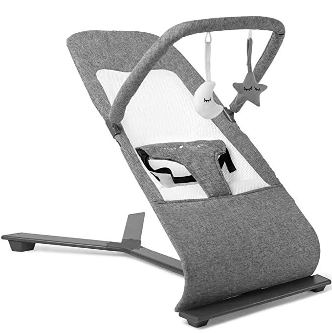 Baby Delight Alpine Deluxe Portable Bouncer | Infant | 0 – 6 months | Charcoal Tweed | Amazon (US)