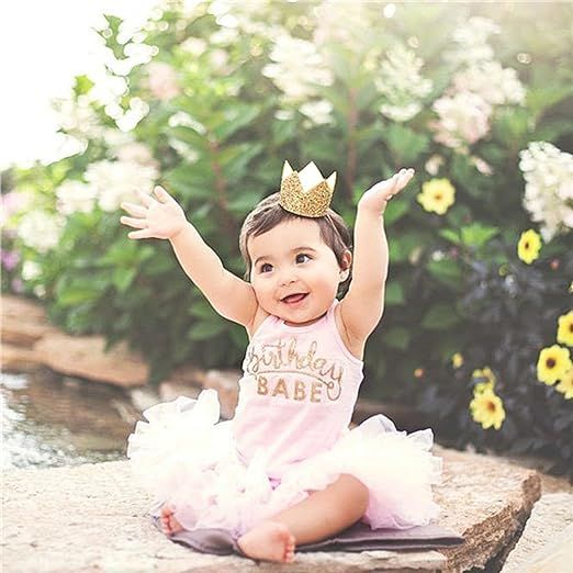 Elastic Glitter Crown Headband 1 PC Birthday Party Crown Hat Baby Crown Photo Prop-Gold | Amazon (US)