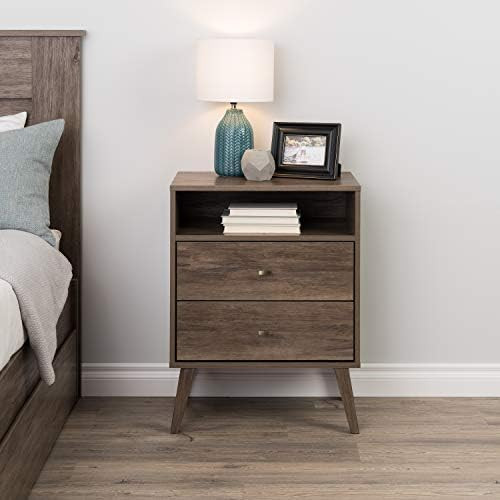 Prepac Milo Mid-Century Modern Nightstand, 2-Drawer with Open Shelf, Drifted Gray | Amazon (US)