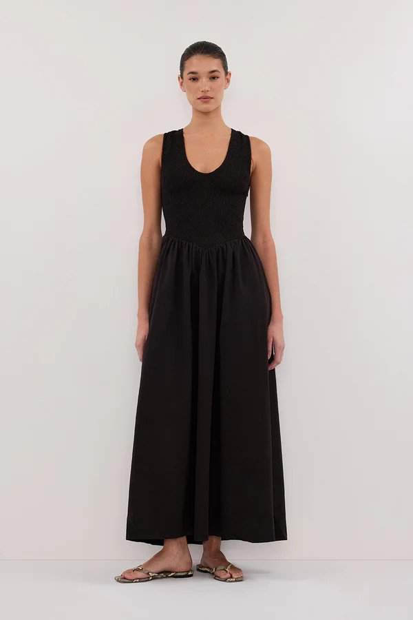 FLORENCE BLACK SLEEVELESS COTTON MIDI DRESS | DISSH