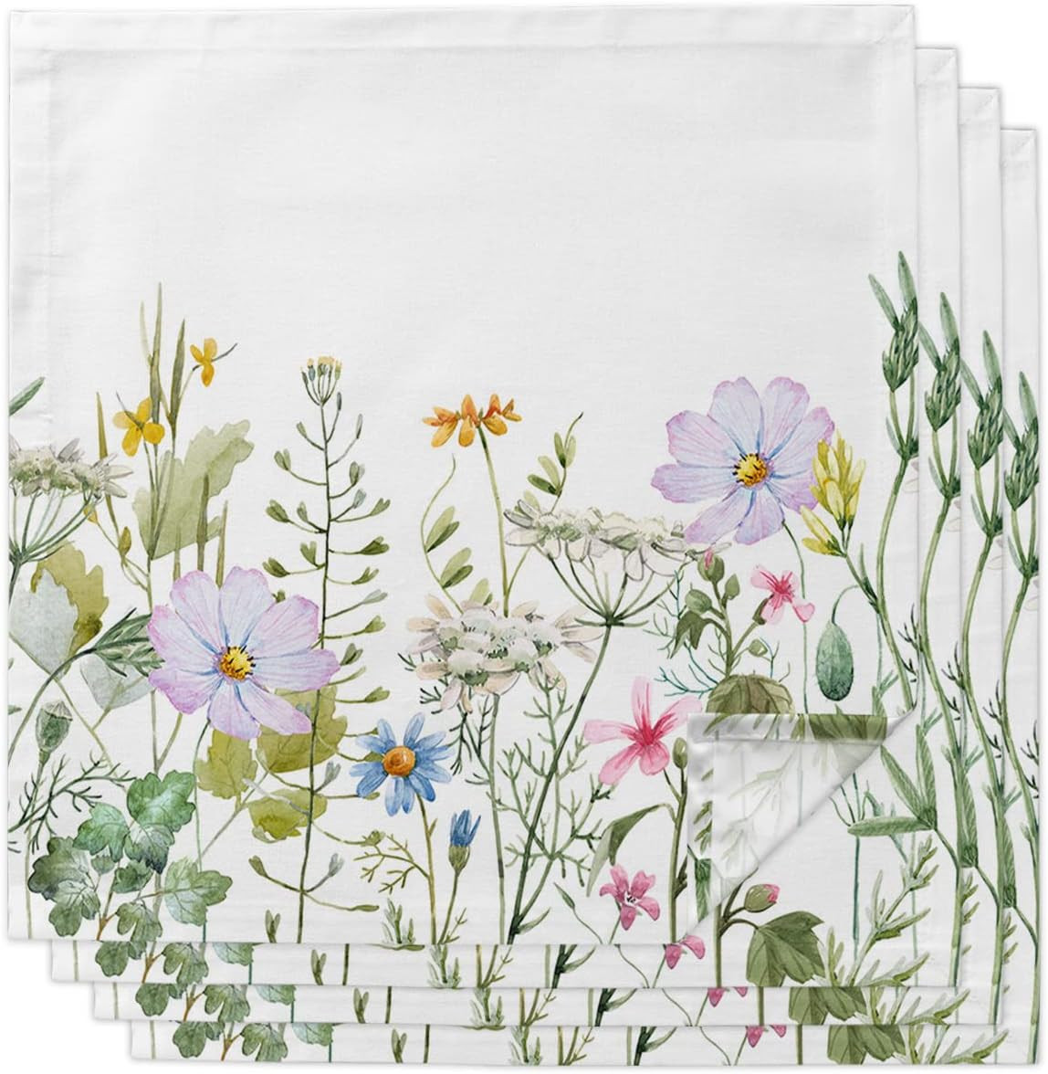 Spring Flower Field Cloth Napkins Set of 4 - 20x20 Inch | Reusable Polyester Napkins for Table De... | Walmart (US)