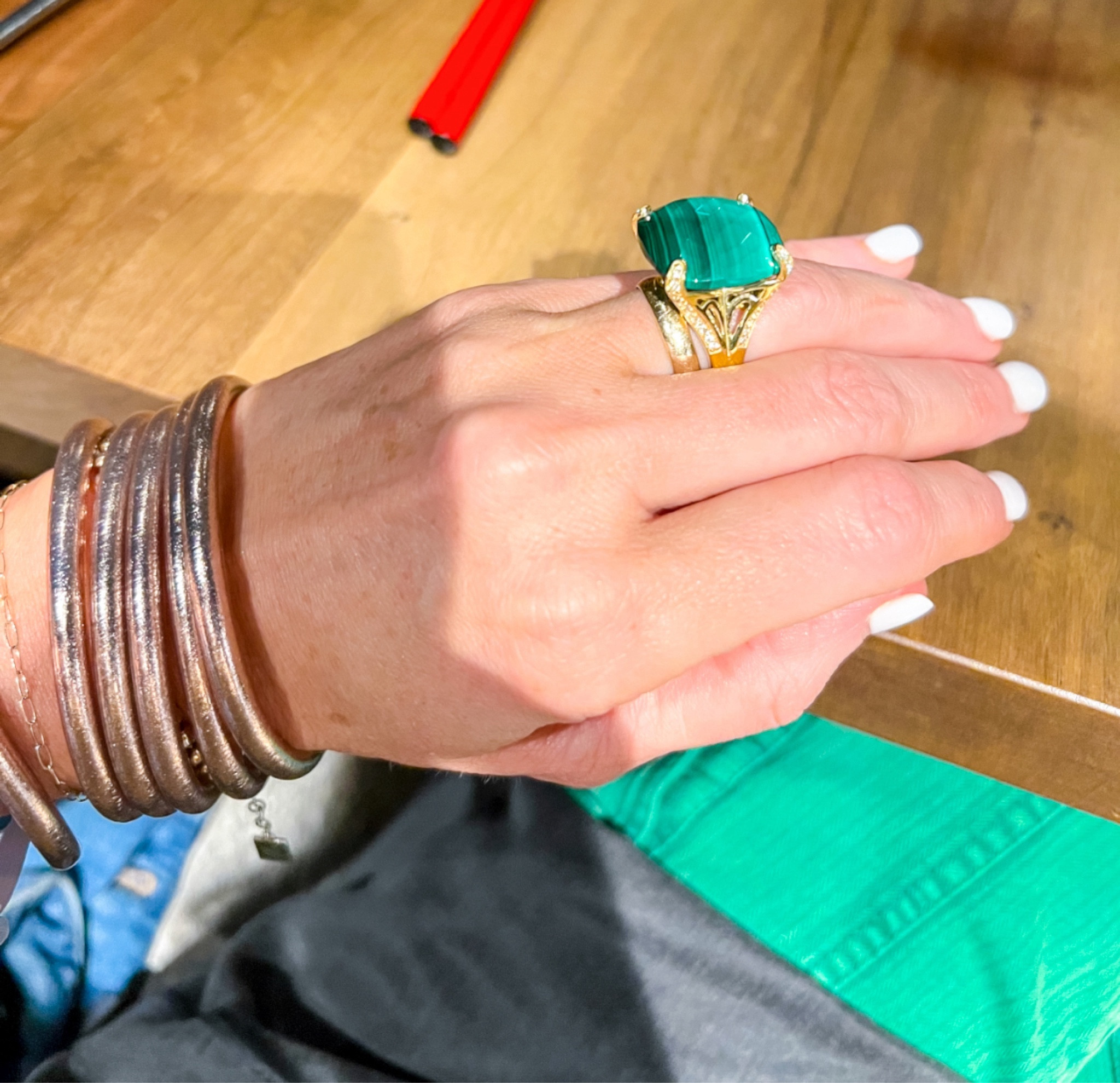 Green ring and Budha Girl bracelets.  Waterproof and great for the beach! 

#LTKover40 #LTKstyletip