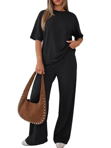 Trendy Queen Women 2 Piece Matching Summer Lounge Sets Clothing Spring Loose Fit Short Sleeve Shirts & Pants Loungewear 2026 Travel Airport Outfit Cruise Resort Beach Vacation Clothes | Amazon (US)