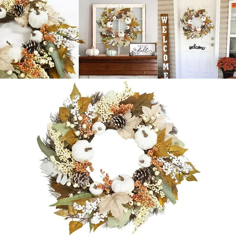 Clearance Sale! Tanune Fall Decor Fall Wreaths for Front Door 18 Autumn Pumpkin Berry Wreath Fall... | Walmart (US)