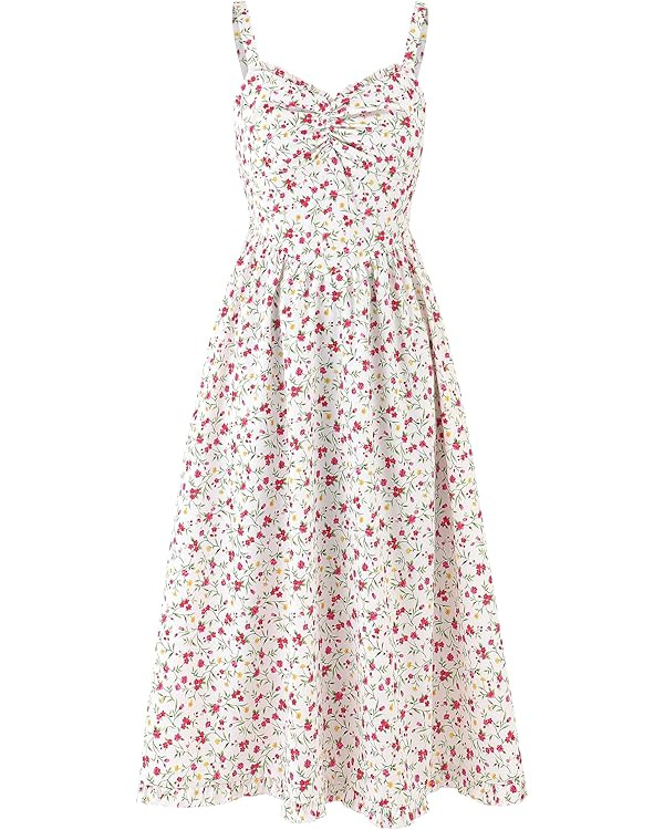Womens Summer Dresses 2026 Floral Corset Milkmaid Sundress | Cute Smocked Flowy Boho Casual Midi ... | Amazon (US)