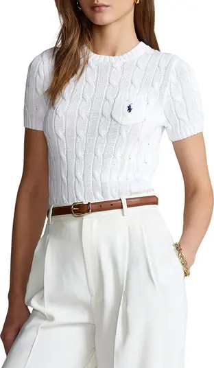 Short Sleeve Cable Knit Cotton Sweater | Nordstrom