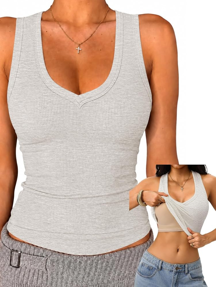 Danysu Built in Bra Tank Tops for Women Racerback Ribbed Sleeveless Shirts | Amazon (US)