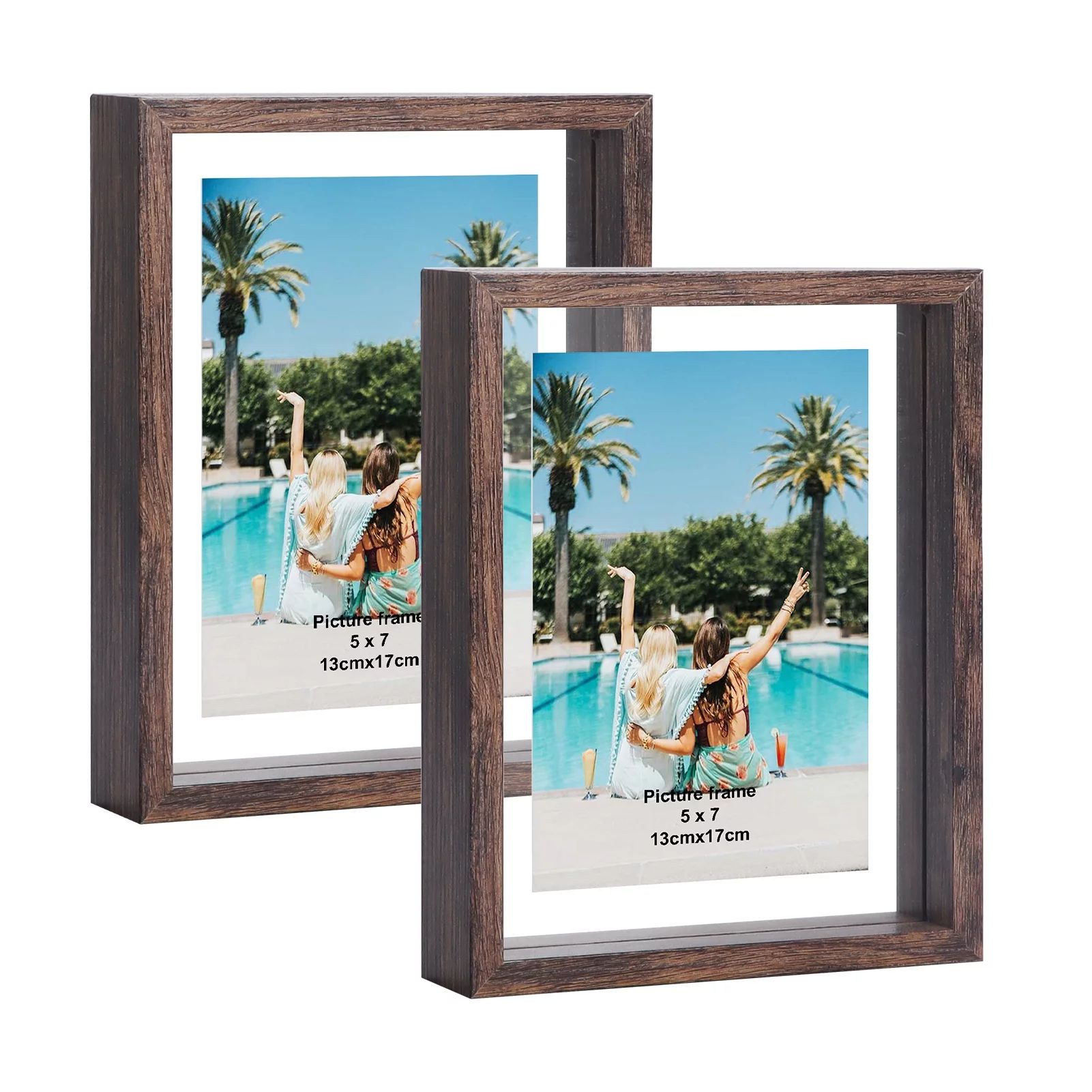 Brown 5x7 Picture frames Set of 2, Rustic Double Side Frame for Wall or Tabletop Display | Walmart (US)