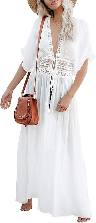 Zexxxy Women Floral Kimono Robe Sheer Chiffon Cardigan 3/4 Sleeve Cover Up Long Blouse Outwear | Amazon (US)