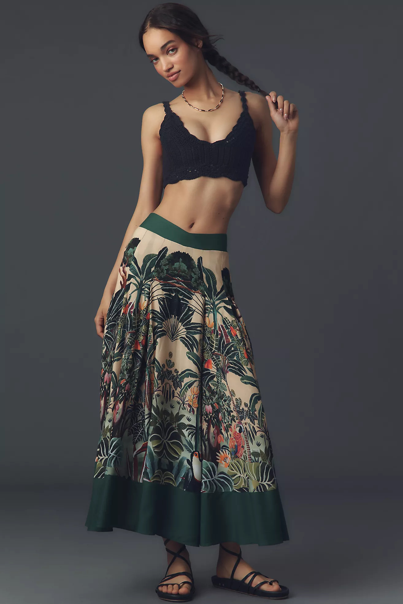 Farm Rio Jungle Print V-Waist Midi Skirt | Anthropologie (US)
