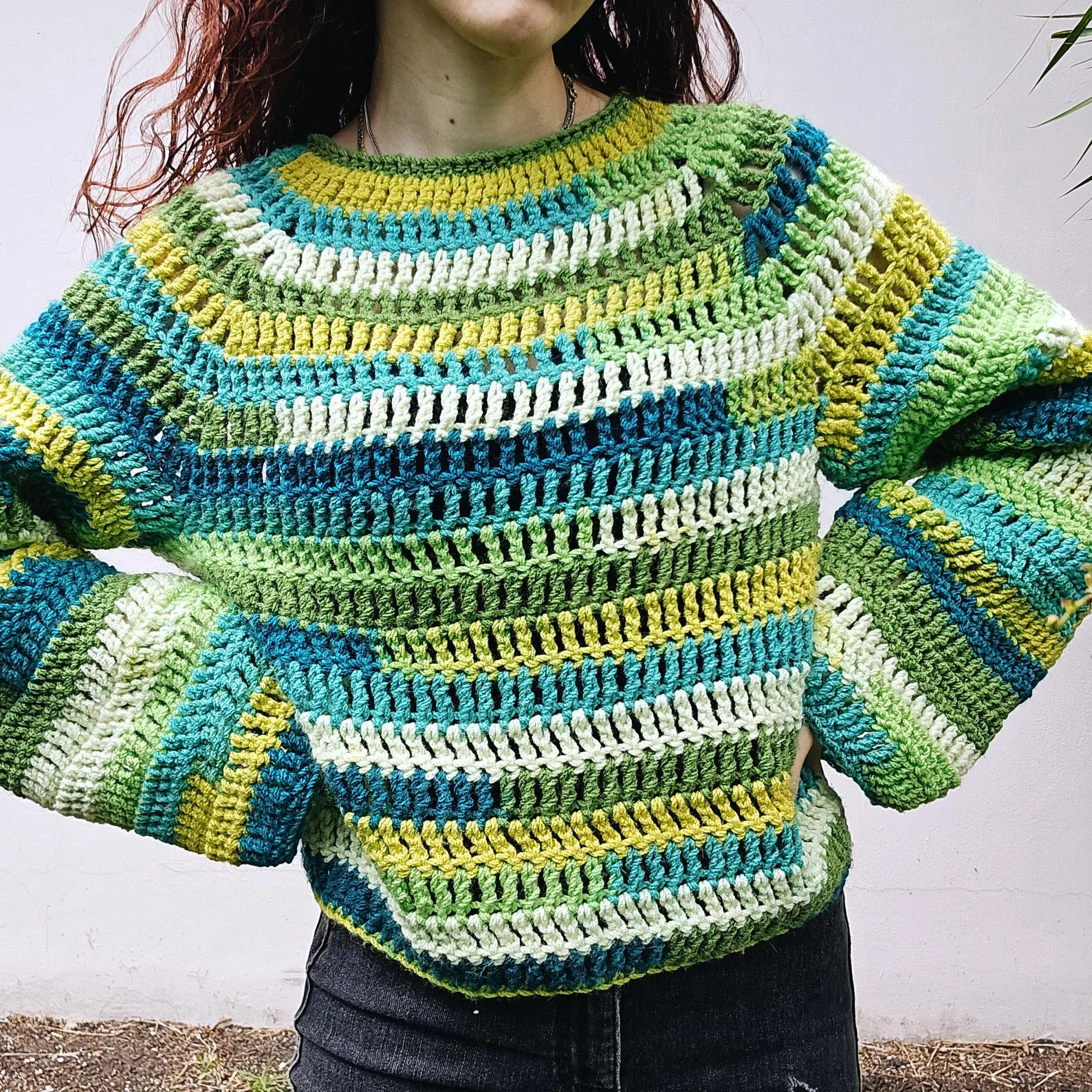 Crochet Green Striped Sweater, Loose Beachy Sweater, Crochet Sweater Cover-up, Mesh Crochet Sweat... | Etsy (Global)