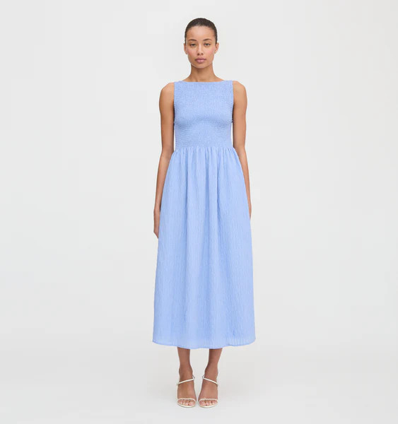 The Cosima Nap Dress - Bluebird Tonal Seersucker | Hill House Home US