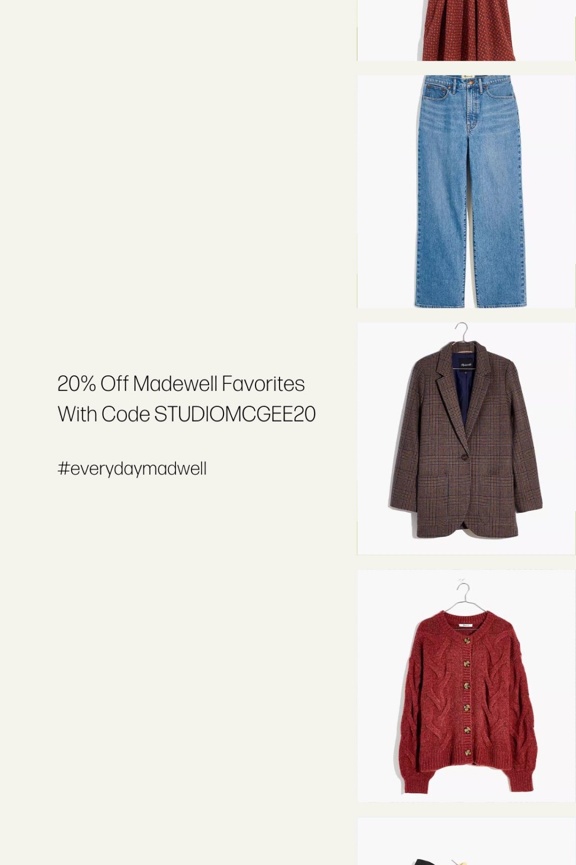 Some of my current favorite picks from Madewell and a unique promo code to share with you! These bow earrings are the perfect holiday outfit accessory. Use code STUDIOMCGEE20 for 20% off select full price items through 11/16! #everydaymadewell 