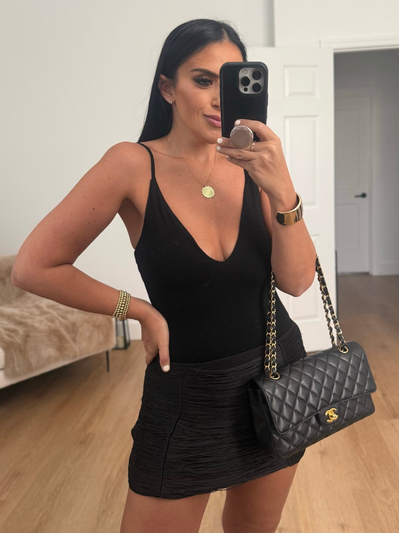 fringe mini skirt wearing size medium. 
