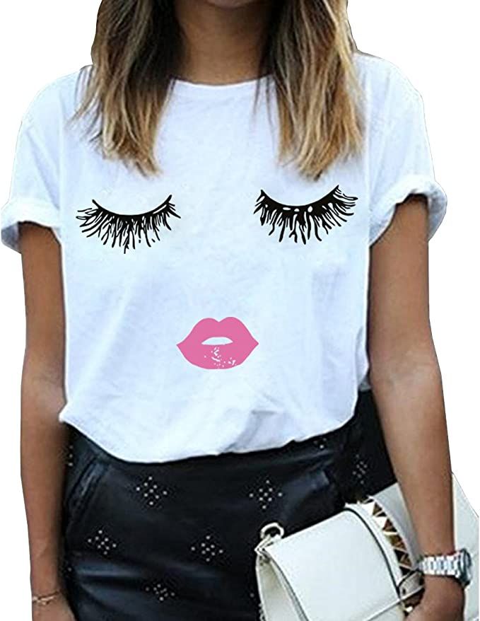 BLACKMYTH Women Summer Funny Print Short Sleeve Top Tee Graphic Cute T-Shirt | Amazon (US)