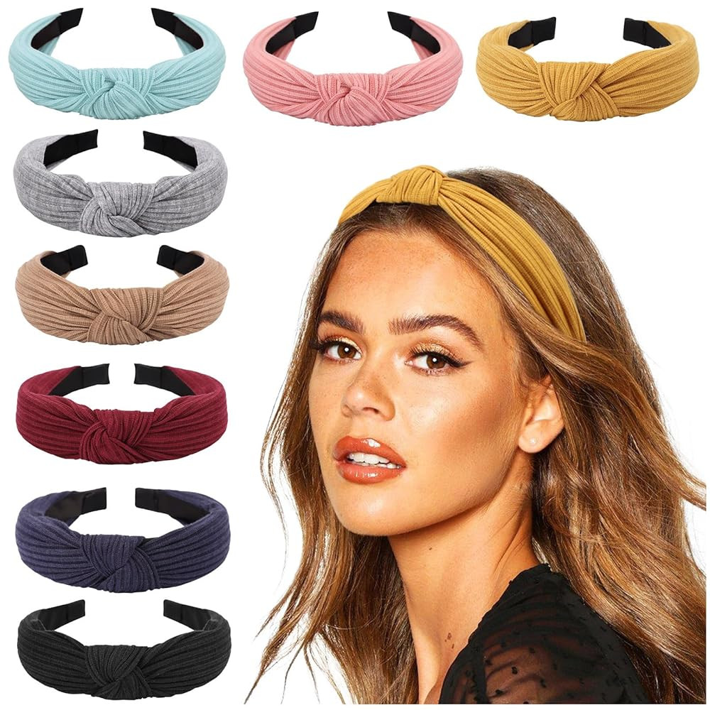 DRESHOW 8 Pack Knotted Headbands for Women Wide Turban Headband Yoga Exercise Ribbing Hair Hoop H... | Amazon (US)