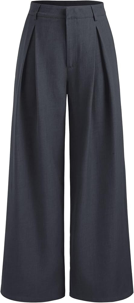 CIDER Wide Leg Pants Woman Straight Leg Trousers Casual Mid Waist Pants Office Work Pants with Po... | Amazon (US)