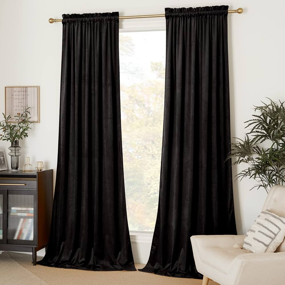 Amazon.com: NICETOWN Halloween Black Velvet Blackout Curtains, Solid Heavy Matt Rod Pocket Drapes... | Amazon (US)