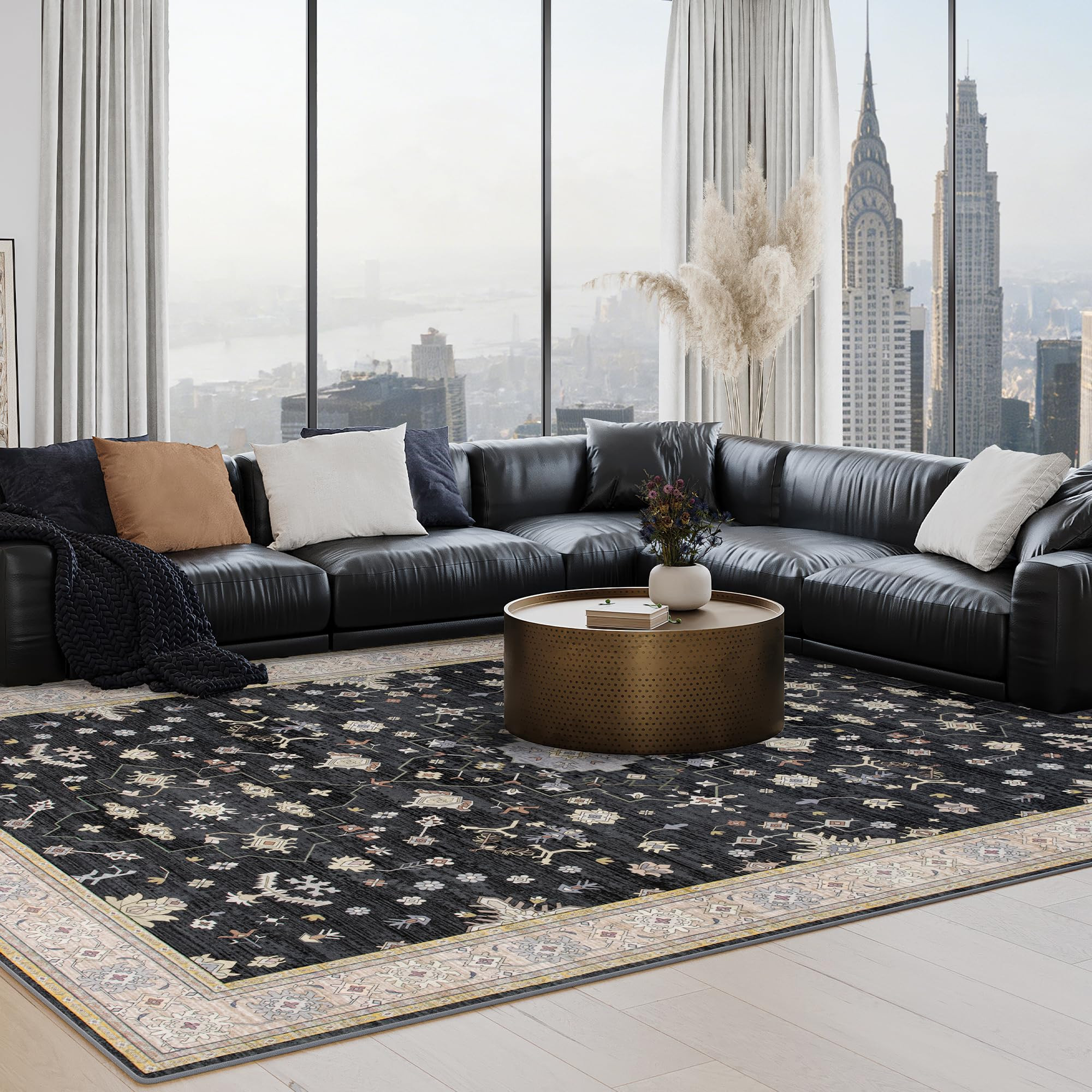 5x7 Washable Boho Rugs for Bedroom, Black Area Rug for Living Room, Soft Faux Wool Modern Carpet ... | Amazon (US)