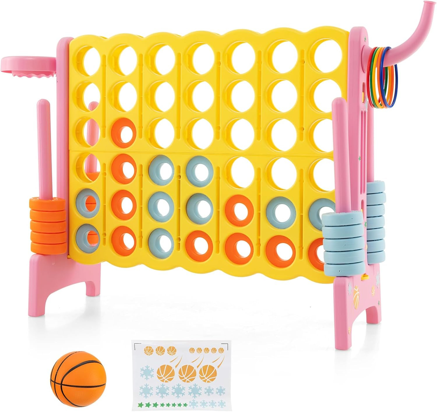 Costzon Giant 4-in-A-Row, Jumbo 4-to-Score Giant Game w/Basketball Hoop, Ring Toss, Quick-Release... | Amazon (US)