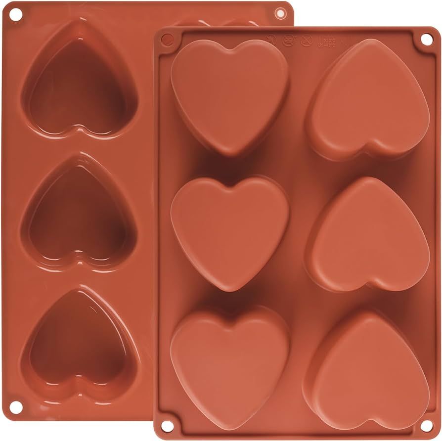 6 Cavity Heart Silicone Mold, Actvty 2 Packs Heart Shaped Molds for Making Handmade Soap, Bath Bo... | Amazon (US)