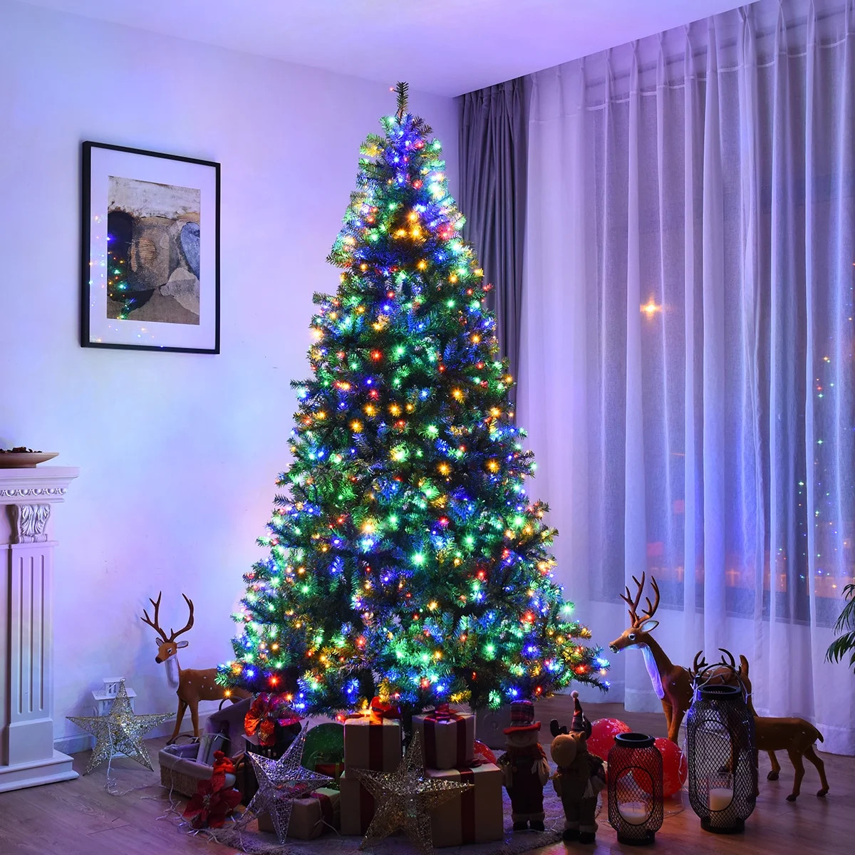 Costway 8Ft Pre-Lit Artificial Christmas Tree Hinged 750 LED Lights | Walmart (US)