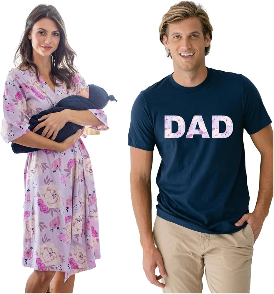 Baby Be Mine Maternity Nursing Delivery Robe & Baby Girl Swaddle Blanket Set with Daddy T-Shirt | Amazon (US)