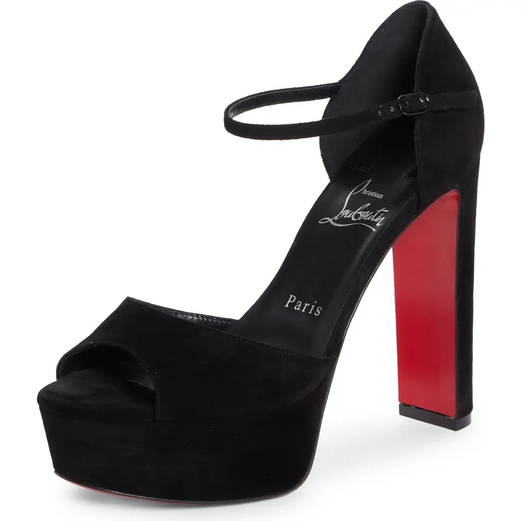 Christian Louboutin Sandaloo Peep-Toe Sandal in Black at Nordstrom, Size 10.5Us | Nordstrom