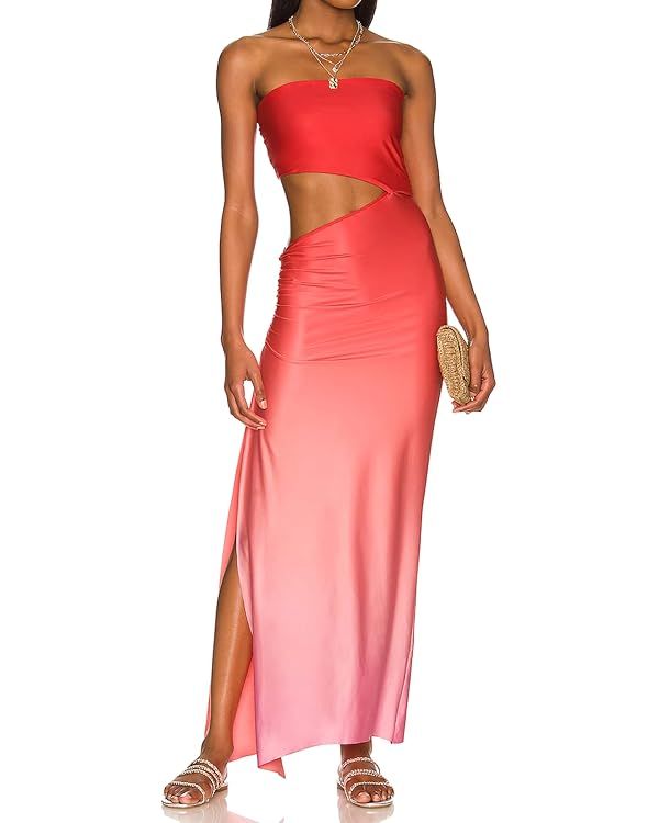 Women's Strapless Tube Tops Dress Sleeveless Hollow Out Skinny Long Dress Solid Casual Off Should... | Amazon (US)