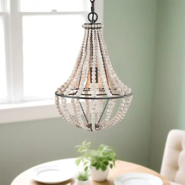 Modern Farmhouse 1-Light Wood Beaded Mini Chandelier Kitchen Island Pendant Light - Bed Bath & Be... | Bed Bath & Beyond