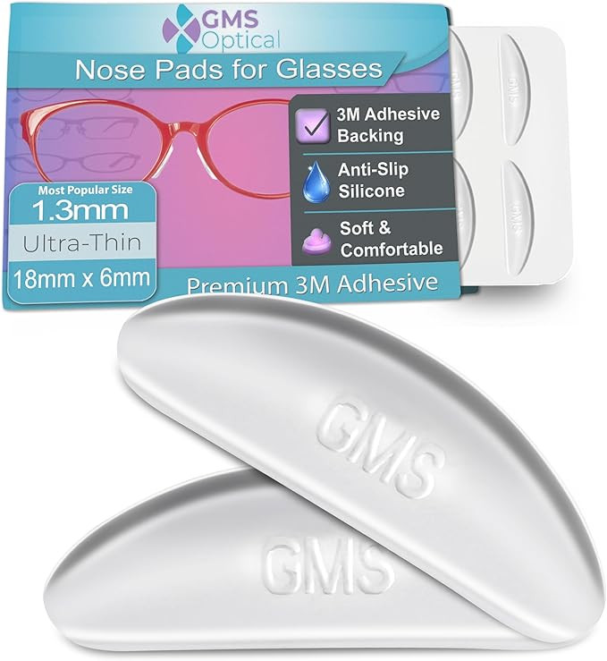 GMS Optical Adhesive Silicone Nose Pads for Glasses |1.3mm Ultra-Thin, 18mm Large | Non Slip Glas... | Amazon (US)