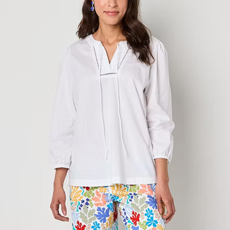 St. John's Bay Womens V Neck Long Sleeve Blouse, Xx-large, White | JCPenney