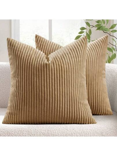 1/2 Pcs Decorative Pillow Cover, Deep Khaki Corduroy Striped Pattern, Decorative Throw Pillow Cov... | SHEIN