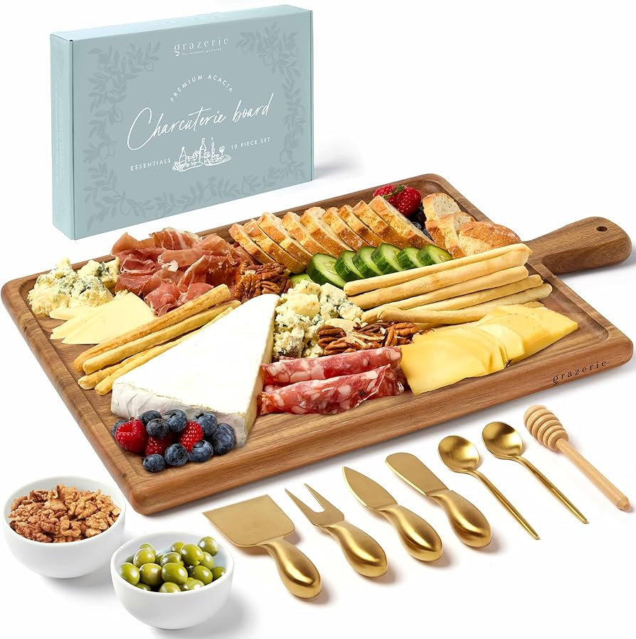 Charcuterie Board Set - Acacia Cheese Board Serving Tray with Accessories - House Warming Gifts f... | Amazon (US)