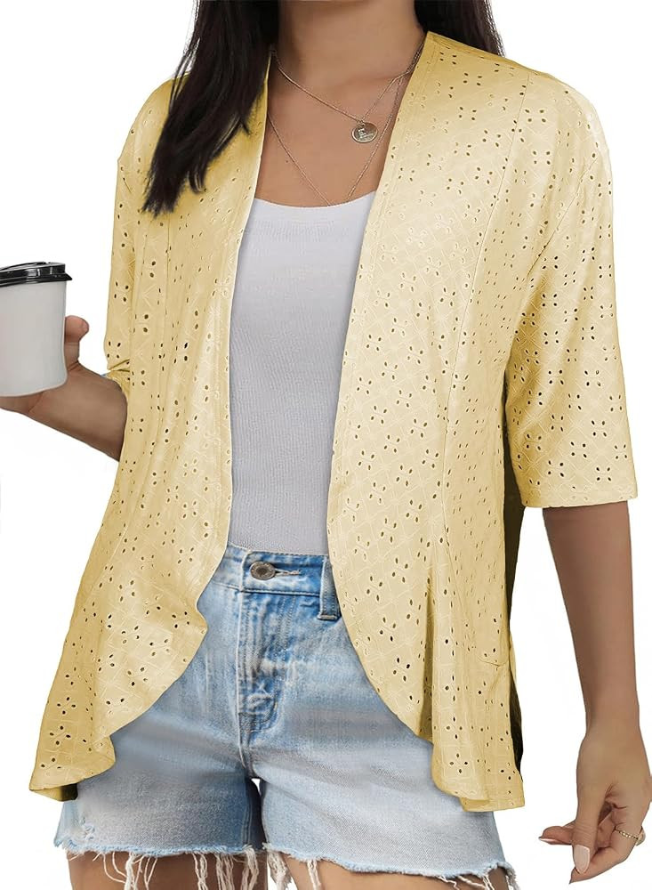 Eytino Plus Size Cardigan for Women Half Sleeve Netted Knit Ruffle Kimono Cover up Tops 2026 Spri... | Amazon (US)